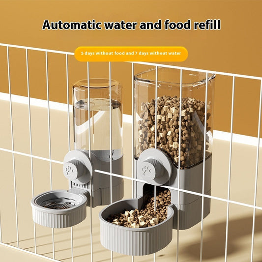 KFX-4162621 Automatic Pet Feeder and Water Bowl Set - Hanging Stainless Steel Design - 520ml & 1200ml Options in Gray and Blue