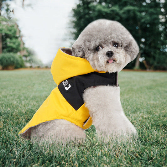 KFX-4164157 Color Contrast Patchwork Dog Raincoat in Red, Yellow, and Blue - Sizes M to 3XL