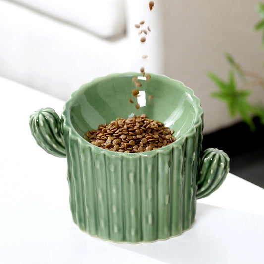 KFX-4168509 Ceramic Cat and Dog Food Bowl Set in Various Cactus Designs