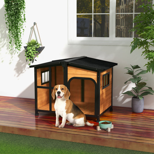 KFX-4193213 Large Wooden Dog House with Open Roof, Giant Window, and Weatherproof Design - Yellow