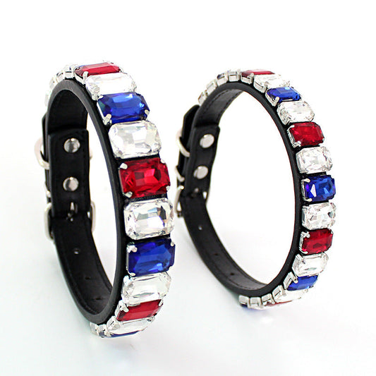 KFX-4197309 Solid Color PU Dog Collar in Red, Blue, and White - Multiple Sizes Available