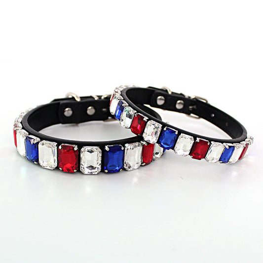 KFX-4197309 Solid Color PU Dog Collar in Red, Blue, and White - Multiple Sizes Available