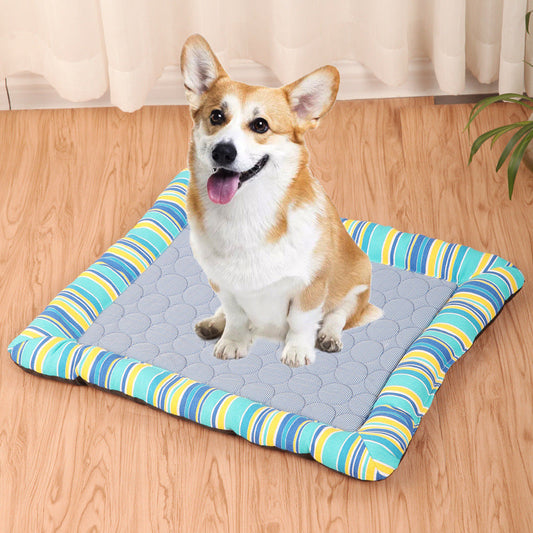 KFX-4212669 Cool Cushion Pet Mat for Cars - Available in Coffee and Blue Stripes, Multiple Sizes