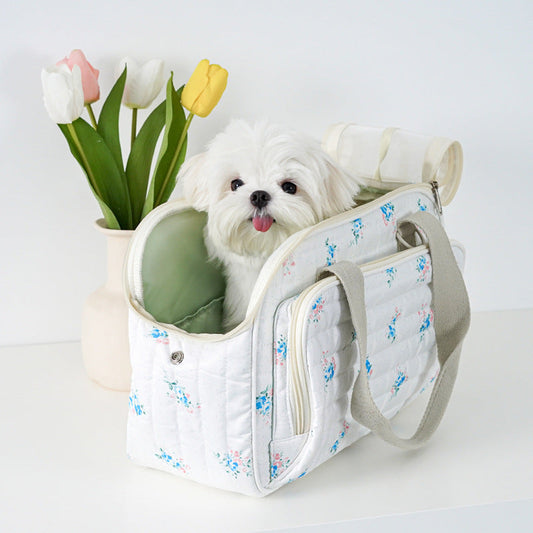 KFX-4213053 Portable Canvas Crossbody Dog Carrier Bag - Small Pet Travel Shoulder Bag in Blue