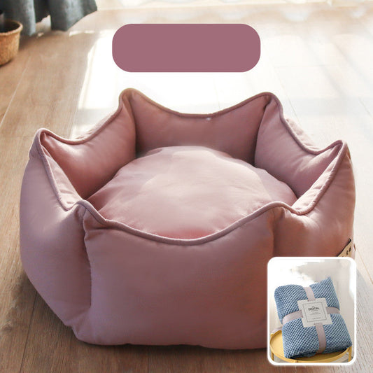 KFX-4216637 Cozy Removable Cat Litter Bed with Washable Blanket for All Seasons