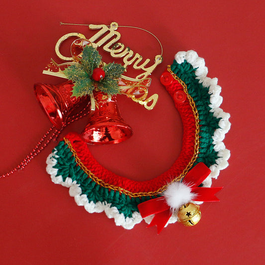 KFX-4218557 Festive Cat Collar Scarf with Pompom Bell and Lace in Gift Box