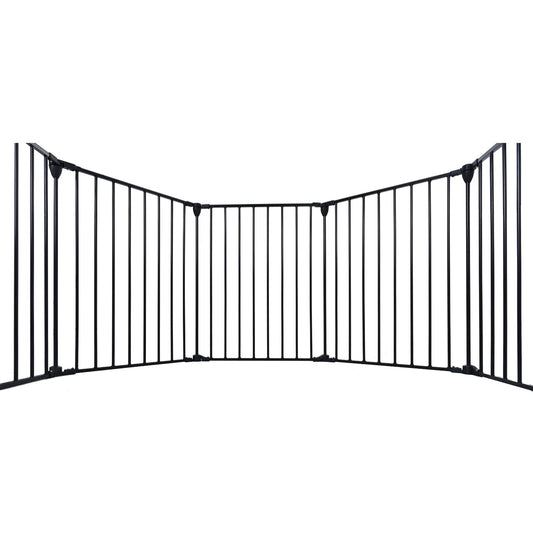 KFX-4219837 150-Inch Adjustable Safety Gate with Walk-Through Door for Pets and Kids, Metal Enclosure for Fireplaces and Play Areas