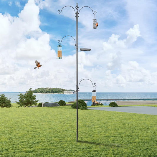 KFX-4220349 93-Inch Black Metal Bird Feeding Station with Four Hooks and Water Bowl