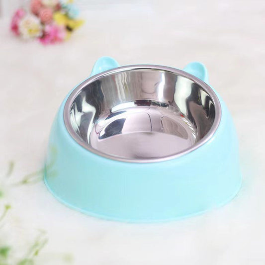 KFX-4234045 Stainless Steel Double Bowl with Neck Guard for Dogs and Cats - Anti-Tip Design