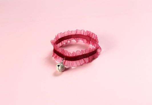 KFX-4235837 Adjustable Velvet Lace Pet Collar with Golden Bell for Cats and Dogs - Insect Repellent Design