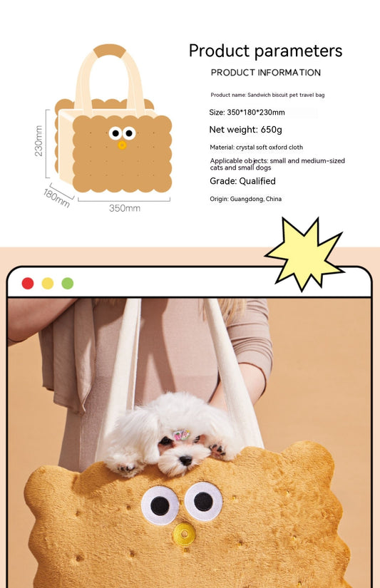 KFX-4251581 Portable Sandwich Biscuit Pet Travel Bag for Dogs and Cats - Large Capacity, Anti-Stress Design