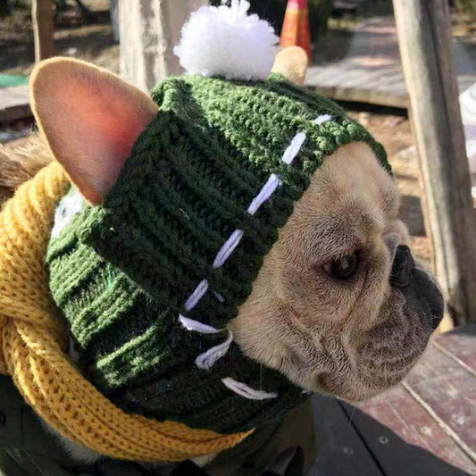 KFX-4254141 Cozy Woolen Winter Hat for Small Dogs - 100% Cotton in Gray, Red, Green Options