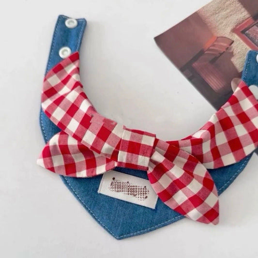 KFX-4260669 Cute Western Denim Bow Scarf for Pets - Ideal for Spring and Autumn