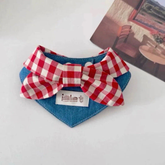 KFX-4260669 Cute Western Denim Bow Scarf for Pets - Ideal for Spring and Autumn