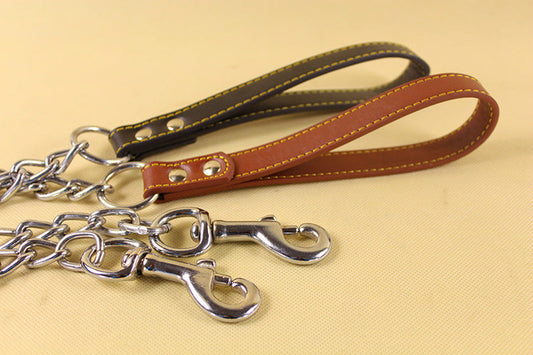 KFX-4276157 Durable Iron Chain Dog Traction Strap with PU Handle - 1.2m Length, Anti-Bite Design