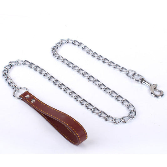 KFX-4276157 Durable Iron Chain Dog Traction Strap with PU Handle - 1.2m Length, Anti-Bite Design