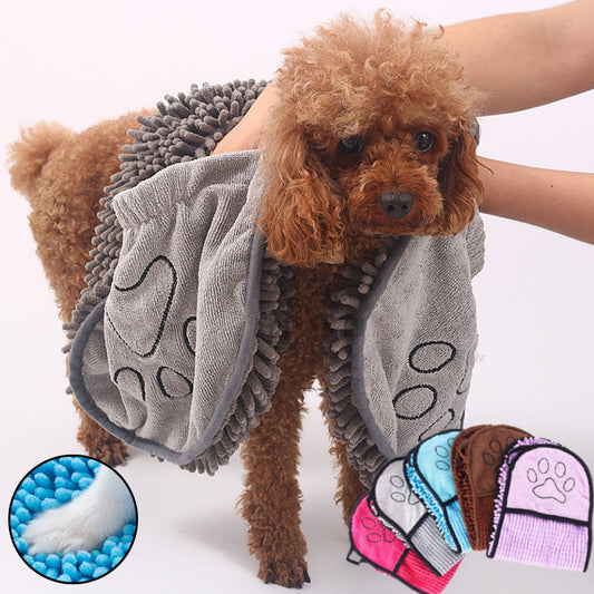KFX-4281789 Super Absorbent Microfiber Towel for Dogs and Cats – Quick-Drying Pet Bathrobe with Double Pockets, Chenille Material, 62x23cm