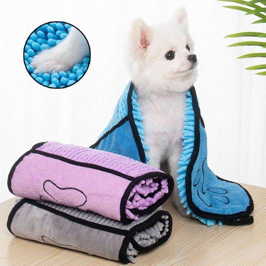 KFX-4281789 Super Absorbent Microfiber Towel for Dogs and Cats – Quick-Drying Pet Bathrobe with Double Pockets, Chenille Material, 62x23cm