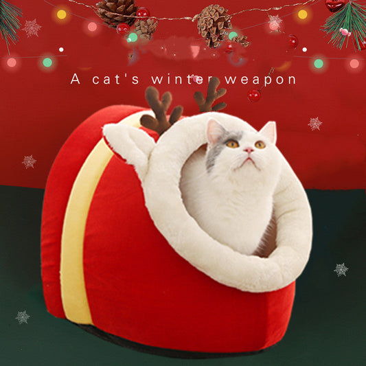 KFX-4282173 Festive Christmas Snow House Pet Nest with Warm & Cozy Design for Cats