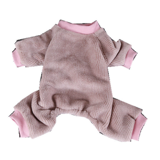 KFX-4286269 Casual Flannel Dog Clothes - Solid Color Four-Legged Outfits in Blue and Red, Sizes S-XXL