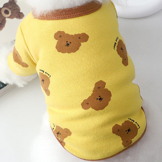 KFX-4286653 Cozy Autumn Small Dog Anti-Lint Pajamas in Blue, Yellow, Beige, and Pink