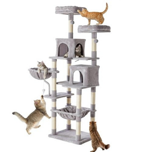 KFX-4291133 71-Inch Multi-Level Cat Tree with Sisal Scratching Posts, Hammock, and Extended Platforms for Cats