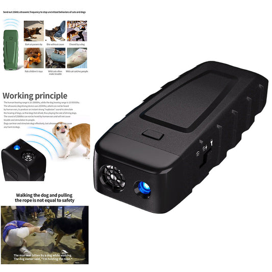 KFX-4293309 Handheld Ultrasonic Dog Bark Control Device with LED Flashlight and Training Modes