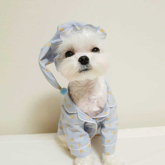 KFX-4294205 Cozy Cotton Dog Pajama Set with Hat in Blue Star and Pink Star Designs
