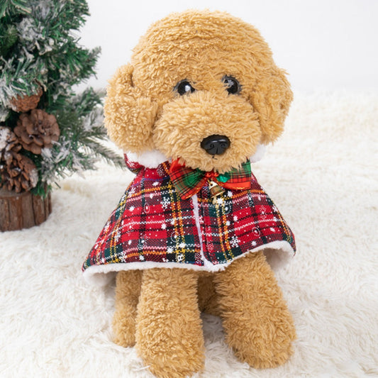KFX-4294461 Plaid Christmas Cloak for Cats – Festive Plush Shawl in S, M, L Sizes