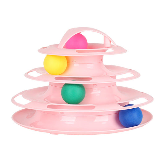 KFX-4304189 Multi-Layer Cat Turntable Toy with Four Tracks - Engaging PP Pet Play Station for Cats