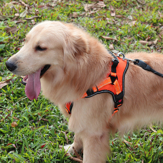 KFX-4308413 Large Dog Chest Harness with Traction and Explosion-proof Design, Orange Polyester Construction