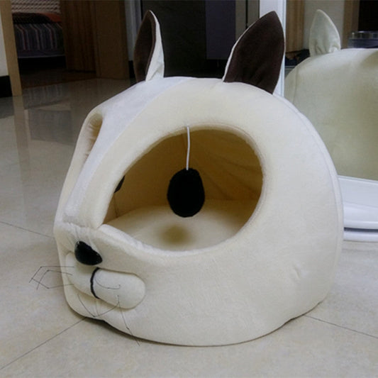 KFX-4309181 Cozy Beige Short Plush Pet Bed with Machine Washable Lining - 42X40X37 CM