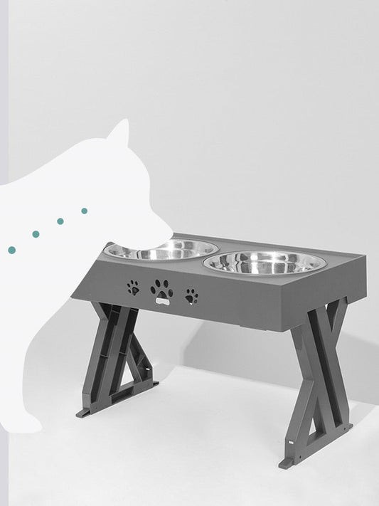 KFX-4309309 Adjustable Stainless Steel Double Bowl Slow Feeder for Pets with Ergonomic Design