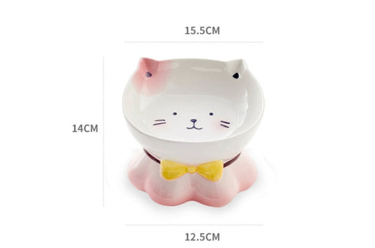KFX-4315069 Ceramic Cat Bowl for Healthy Eating - Pink and Blue, 155g Grain & 300ml Water Capacity