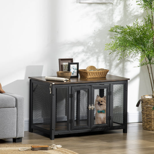 KFX-4324285 Stylish Dog Crate End Table with Openable Top, Spacious for Small Dogs, Durable Wooden Design