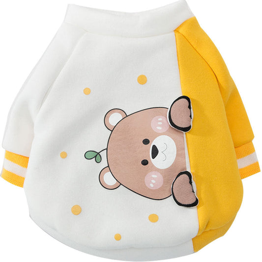 KFX-4325693 Cute Blue Cat Sweater for Pets - Lovely Autumn Winter Costume with Bear Pattern and Soft Milk Silk Fabric