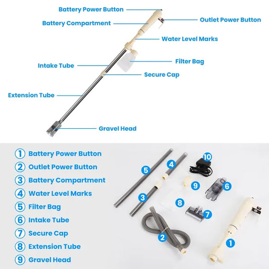 KFX-4329661 Adjustable Electric Aquarium Gravel Cleaner with Dual Power Supply and Efficient Suction for Easy Maintenance