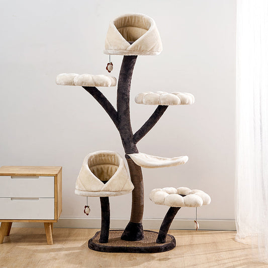 KFX-4355005 Flower-Shaped Integrated Climbing Frame for Cats with Grasping Board and Plush Base
