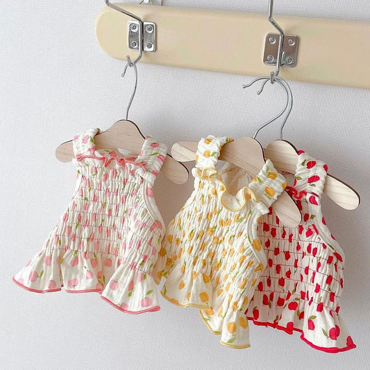 KFX-4361533 Summer Teddy Skirt Dress for Dogs in Yellow, Red, and Pink - Lightweight Pet Apparel