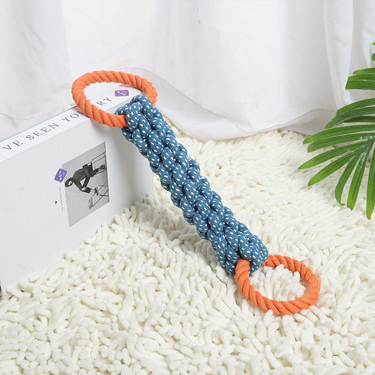 KFX-4372157 Durable Double-Ring Cotton Knot Chew Toy for Dogs - Tooth Cleaning Braided Rope Teething Toy