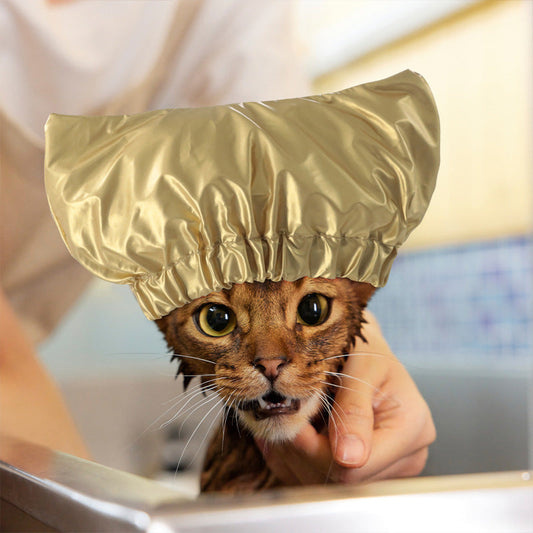 KFX-4385213 Adjustable Waterproof Shower Cap for Cats and Dogs - Monochrome Design in Silver, Pink, Gold