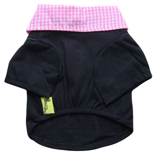 KFX-4386749 Small Dog Teddy Printed Plaid Collar T-Shirt - Black/Pink, Black/Yellow, Black/Blue