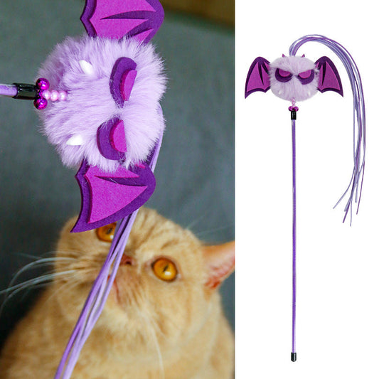KFX-4390973 Lengthened Plush Cat Teaser Stick with Bell and Tassel - Black and Purple Options