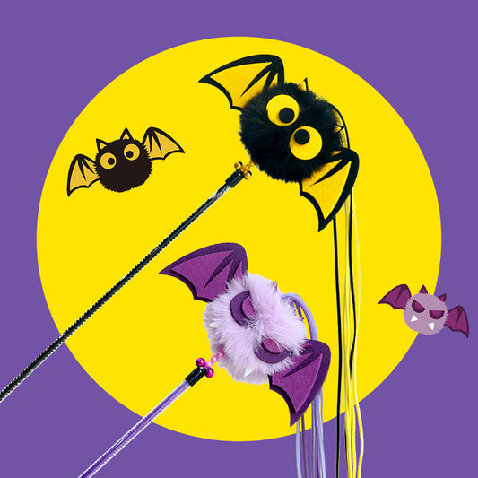 KFX-4390973 Lengthened Plush Cat Teaser Stick with Bell and Tassel - Black and Purple Options