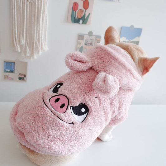 KFX-4391741 Cartoon Hooded Vest for Pets in Coral Velvet - Available in Pink, Off White, Brown
