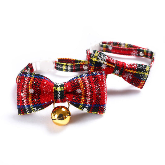 KFX-4393917 Snowflake Christmas Red Plaid Adjustable Pet Bow Tie in Various Styles