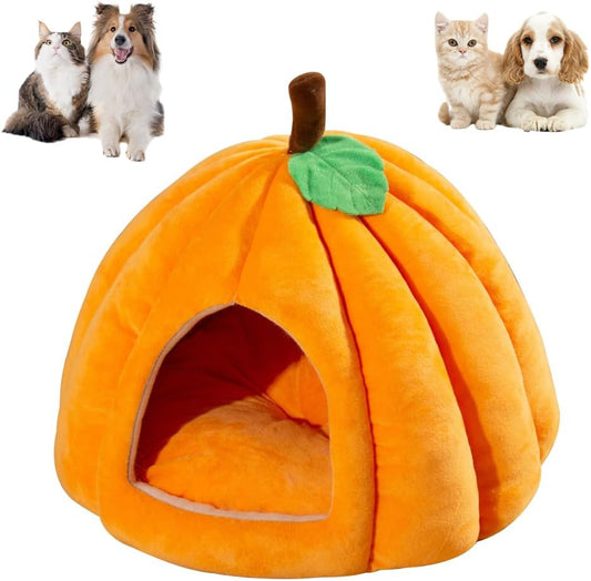 KFX-4410685 Cozy Pumpkin Cat Bed for Indoor Cats and Small Pets - Soft, Warm Cat Cave with Removable Washable Mat