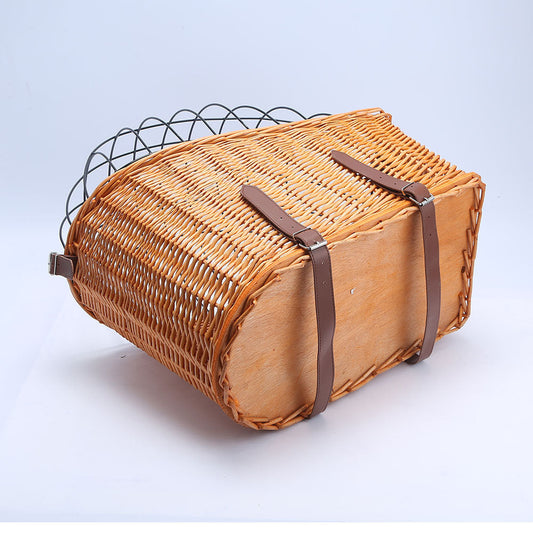 KFX-4415421 Honey Color Willow Rattan Bicycle Rear Pet Basket - Stylish and Functional Storage Solution