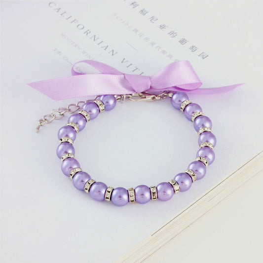 KFX-4415805 Charming Striped Imitation Pearl Pet Collar in Multiple Colors