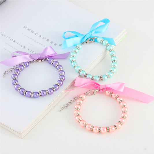 KFX-4415805 Charming Striped Imitation Pearl Pet Collar in Multiple Colors